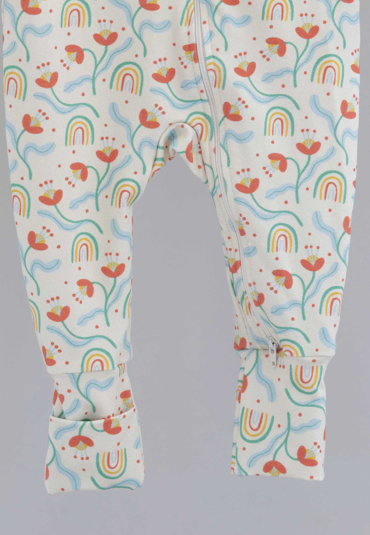 Bamboo Zip Romper - Flowers and Rainbows - Blue Balloon