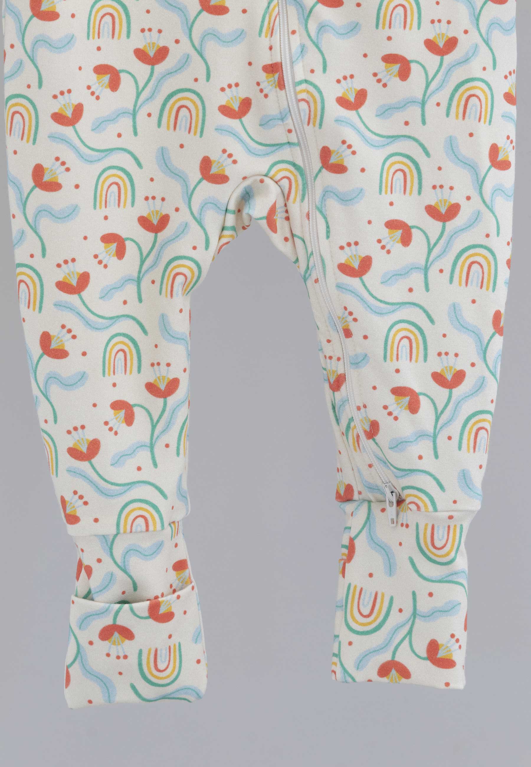 Bamboo Zip Romper - Flowers and Rainbows - Blue Balloon
