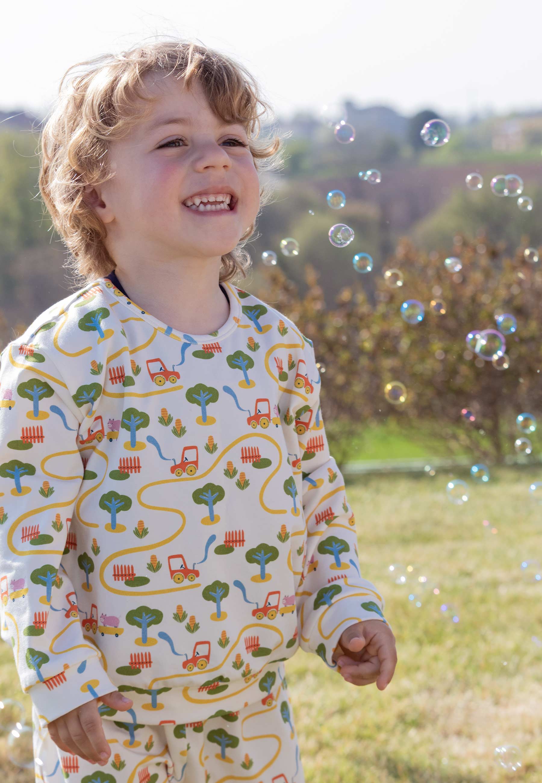 Two-Piece Bamboo Pajamas - On the Farm - Blue Balloon