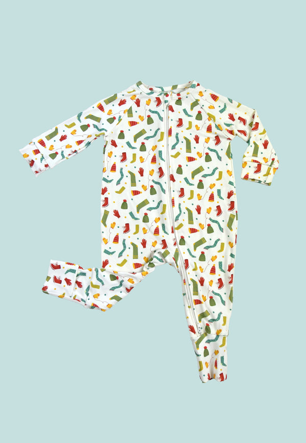 Bamboo Zip Onesie - Brrr it's cold! - Blue Balloon