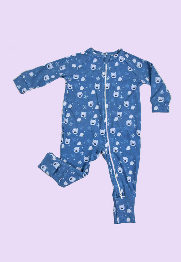 Tutina Zip in Bambù - Orso Polare - Palloncino Blu