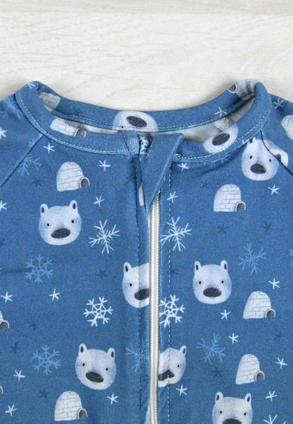 Tutina Zip in Bambù - Orso Polare - Palloncino Blu