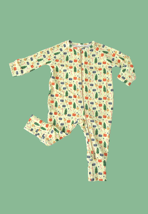 Tutina in Bambù con Zip - Mattina di Natale - Palloncino Blu