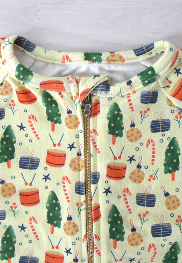 Bamboo Zip Romper - Christmas Morning - Blue Balloon