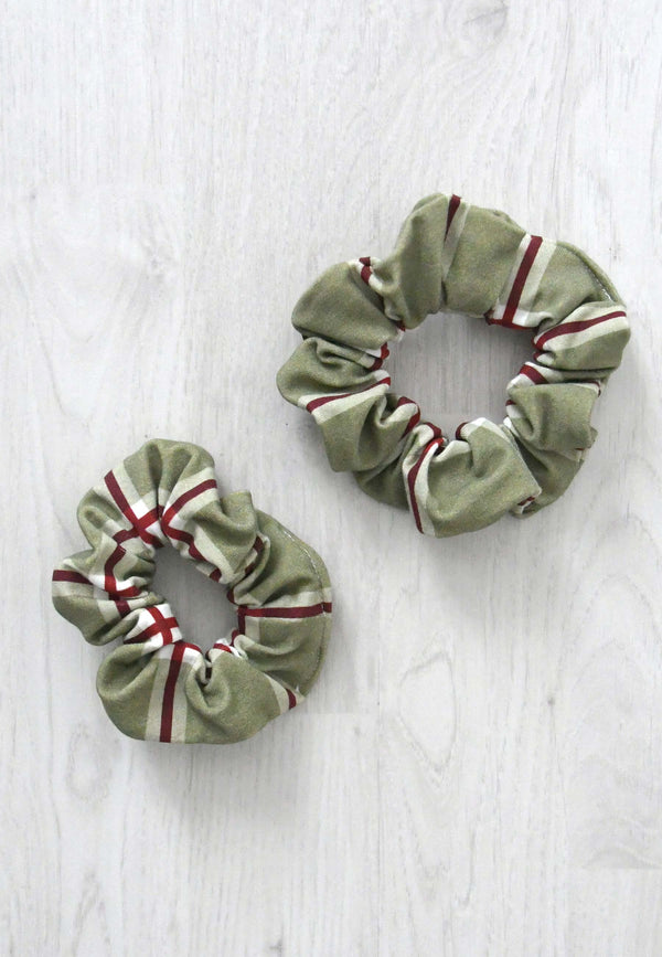 Chouchou in bambù (scrunchie) - Tartan natalizio verde muschio - Palloncino blu