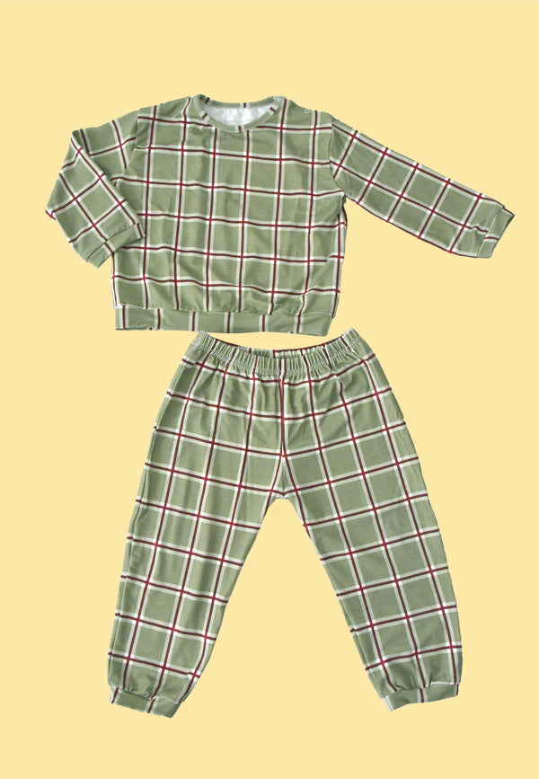 Two-Piece Bamboo Pajamas - Moss Green Tartan - Blue Balloon