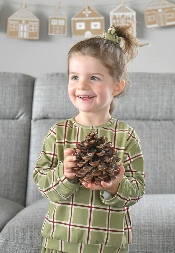 Two-Piece Bamboo Pajamas - Moss Green Tartan - Blue Balloon