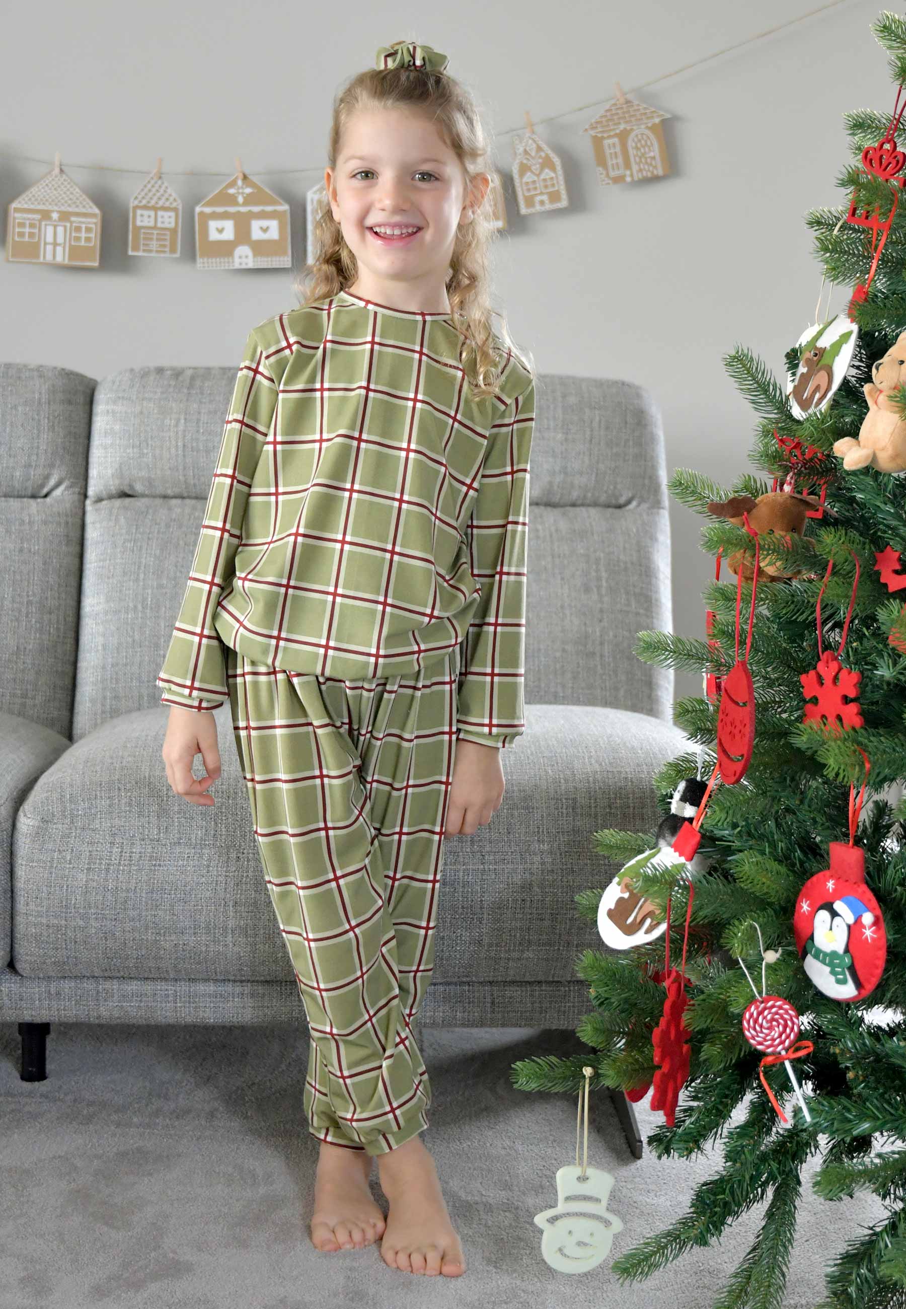 Two-Piece Bamboo Pajamas - Moss Green Tartan - Blue Balloon