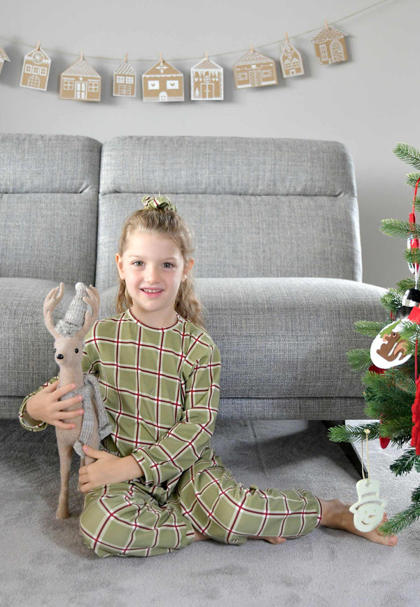 Pigiama in Bambù a Due Pezzi - Tartan Verde Muschio - Palloncino Blu