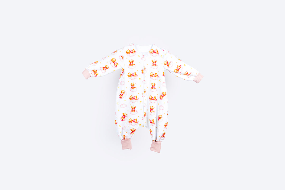 Cotton Sleeping Bag with Legs and Sleeves - Sleepy Bear - Pink