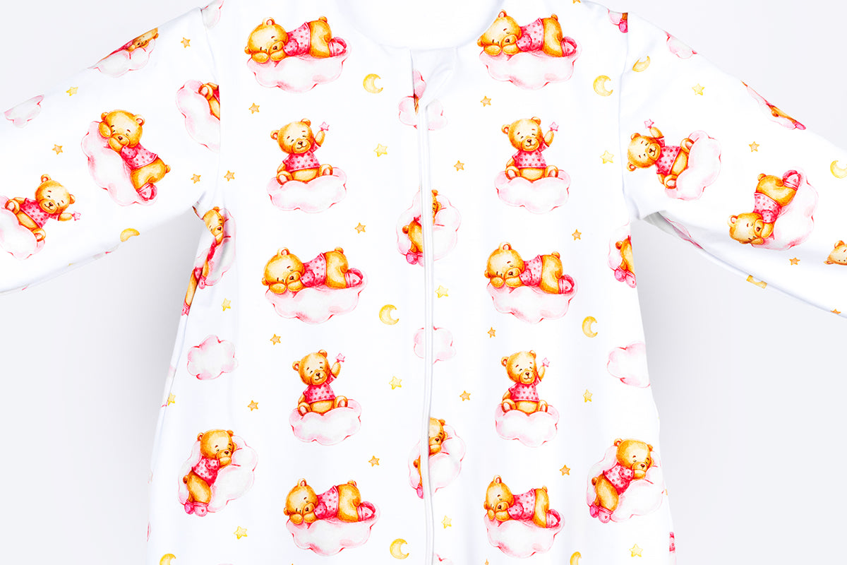 Cotton Sleeping Bag with Legs and Sleeves - Sleepy Bear - Pink