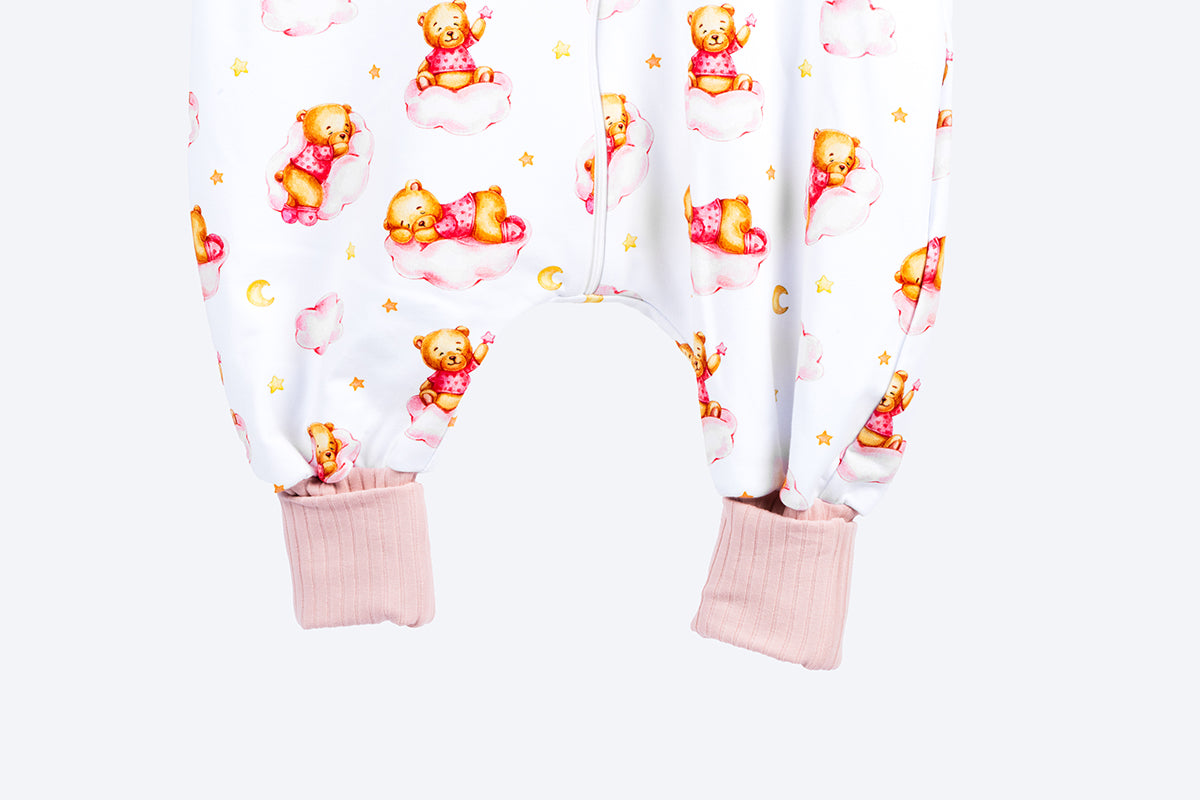 Cotton Sleeping Bag with Legs and Sleeves - Sleepy Bear - Pink