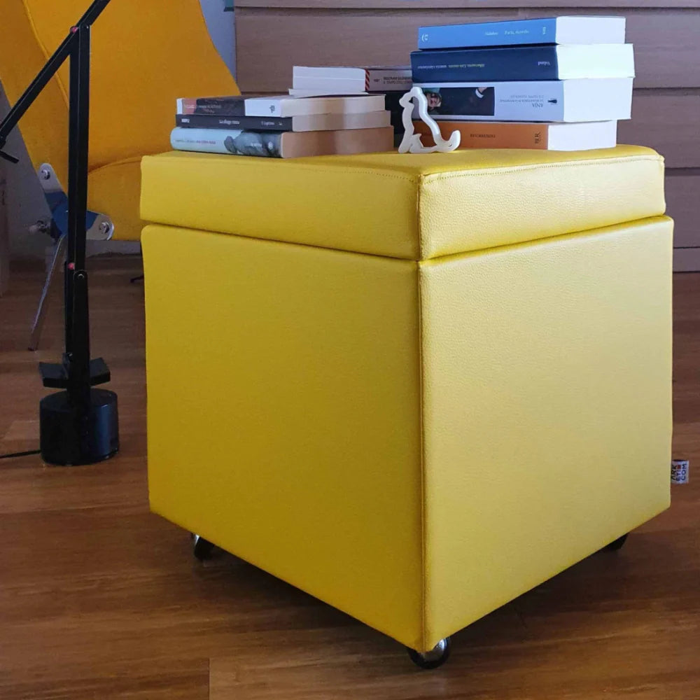 PANDORA 42 ECO SWING, Pouf Contenitore Poggiapiedi Ecopelle con Ruote 42x42 h42, ,  Arketicom