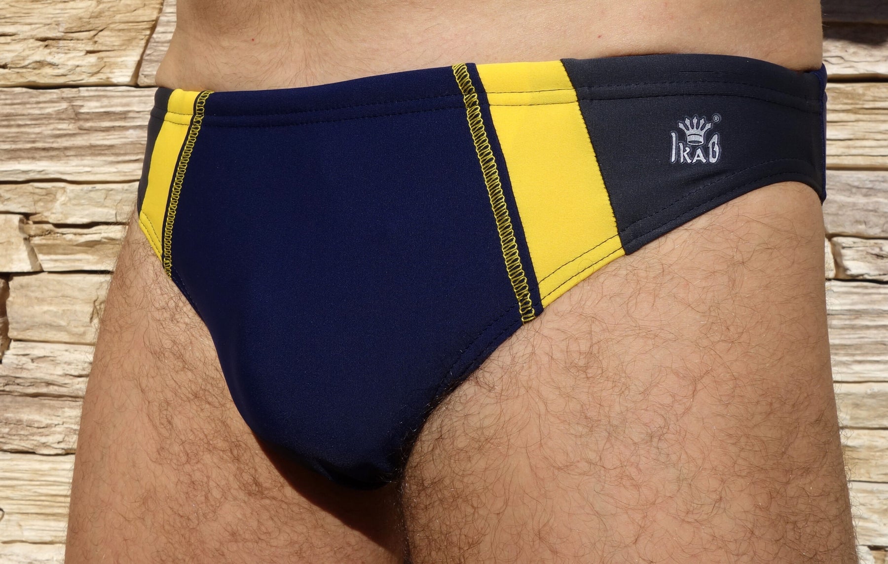 men's swim briefs dark blue - yellow - dark gray