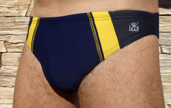 men's swim briefs dark blue - yellow - dark gray