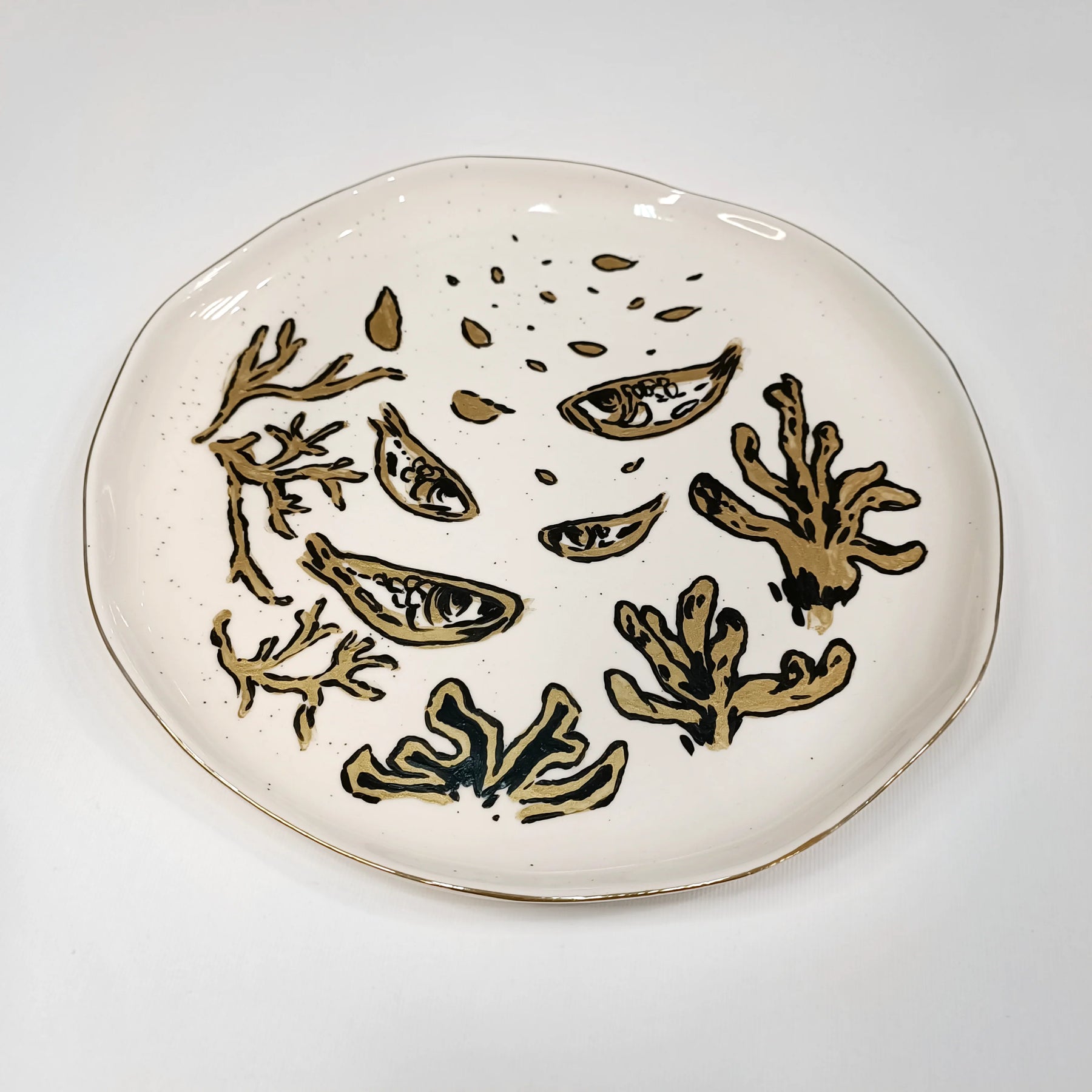 Plato decorativo - dorado y blanco roto, tamaño grande