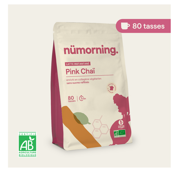 Sachet de pink chaï latte bio en poudre Pink Chaï nümorning, en format 80 tasses