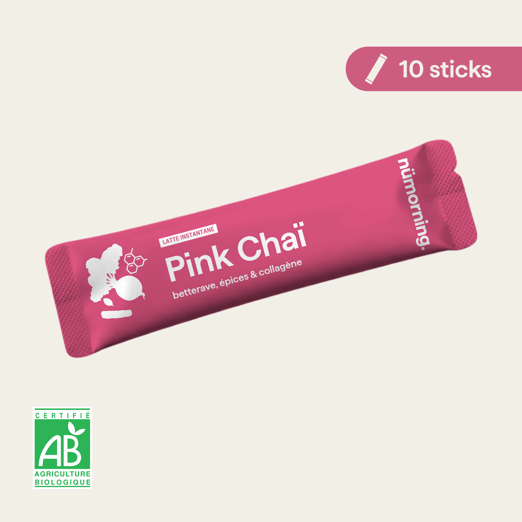 Pink latte bio en poudre, Pink Chaï nümorning, en format stick individuel
