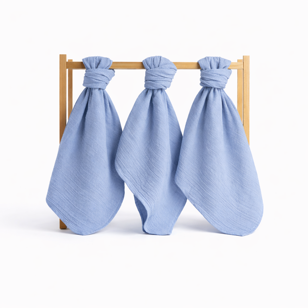 Set of Children's Premium Muslin Tetra Diapers 65x65cm - Set 3/1 - Blue