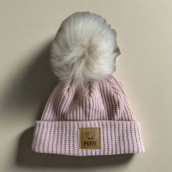 Pletena Kapa podložena - Rose + POM POM - PUFFI
