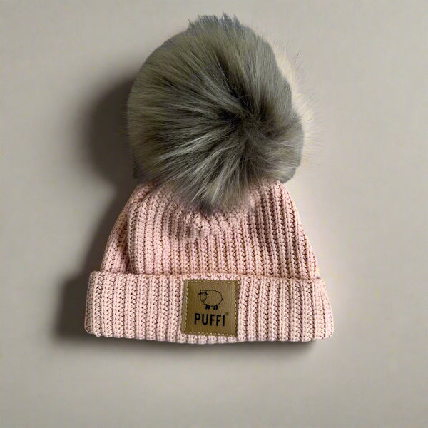 Pletena Kapa podložena - Roza + POM POM - PUFFI
