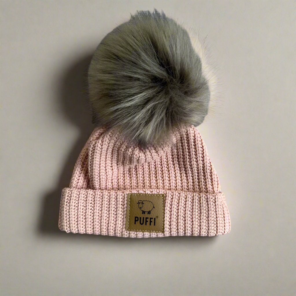 Pletena Kapa podložena - Roza + POM POM - PUFFI
