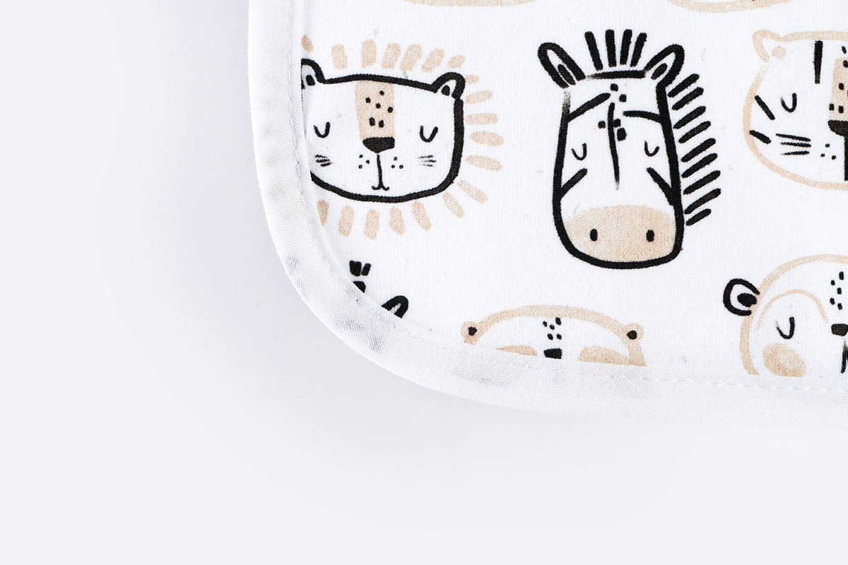 Bib with Waterproof Backing - Black and White Safari
