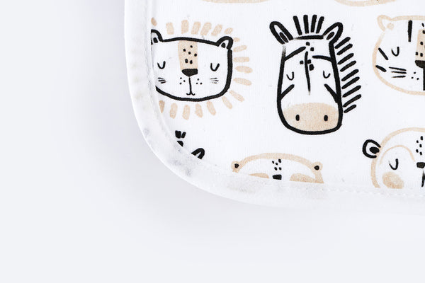 Bib with Waterproof Backing - Black and White Safari