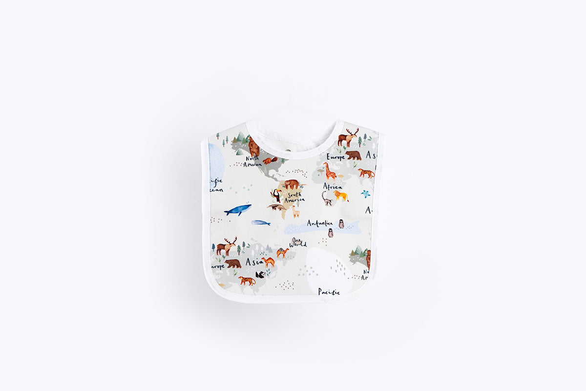 Bib with Waterproof Backing - World Map