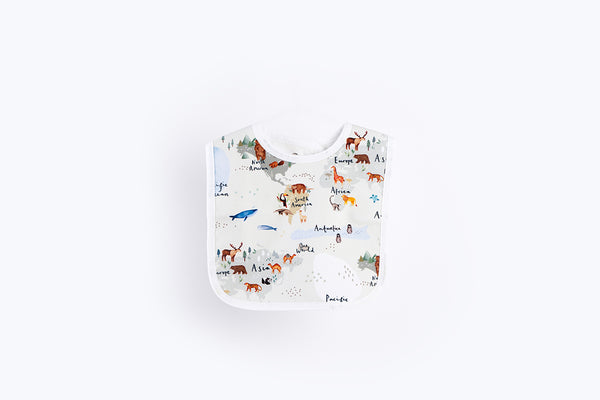 Bib with Waterproof Backing - World Map