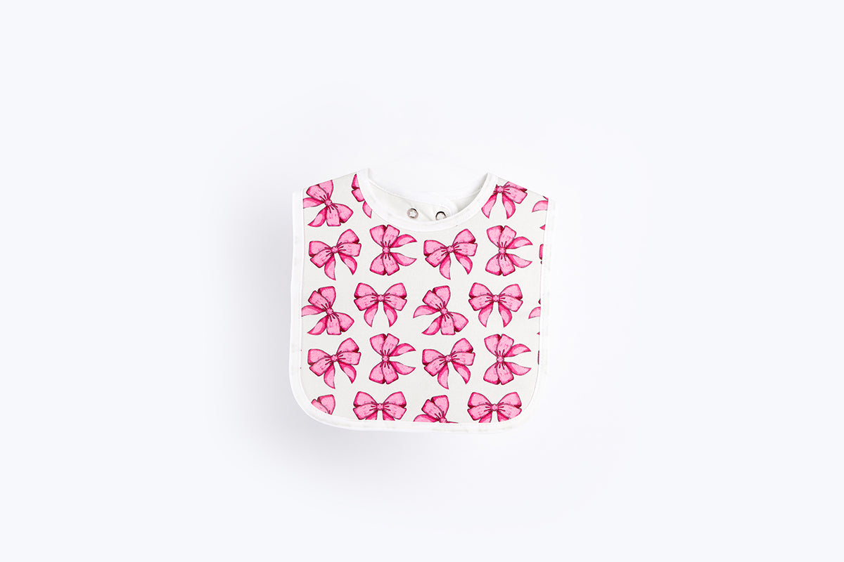 Bib with Waterproof Backing - Pink Bows