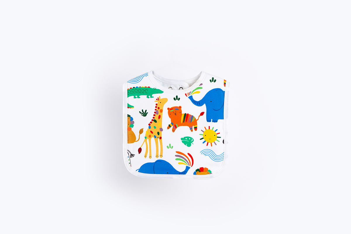 Bib with Waterproof Backing - Animals and Rainbow