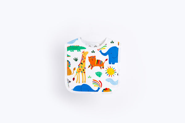 Bib with Waterproof Backing - Animals and Rainbow