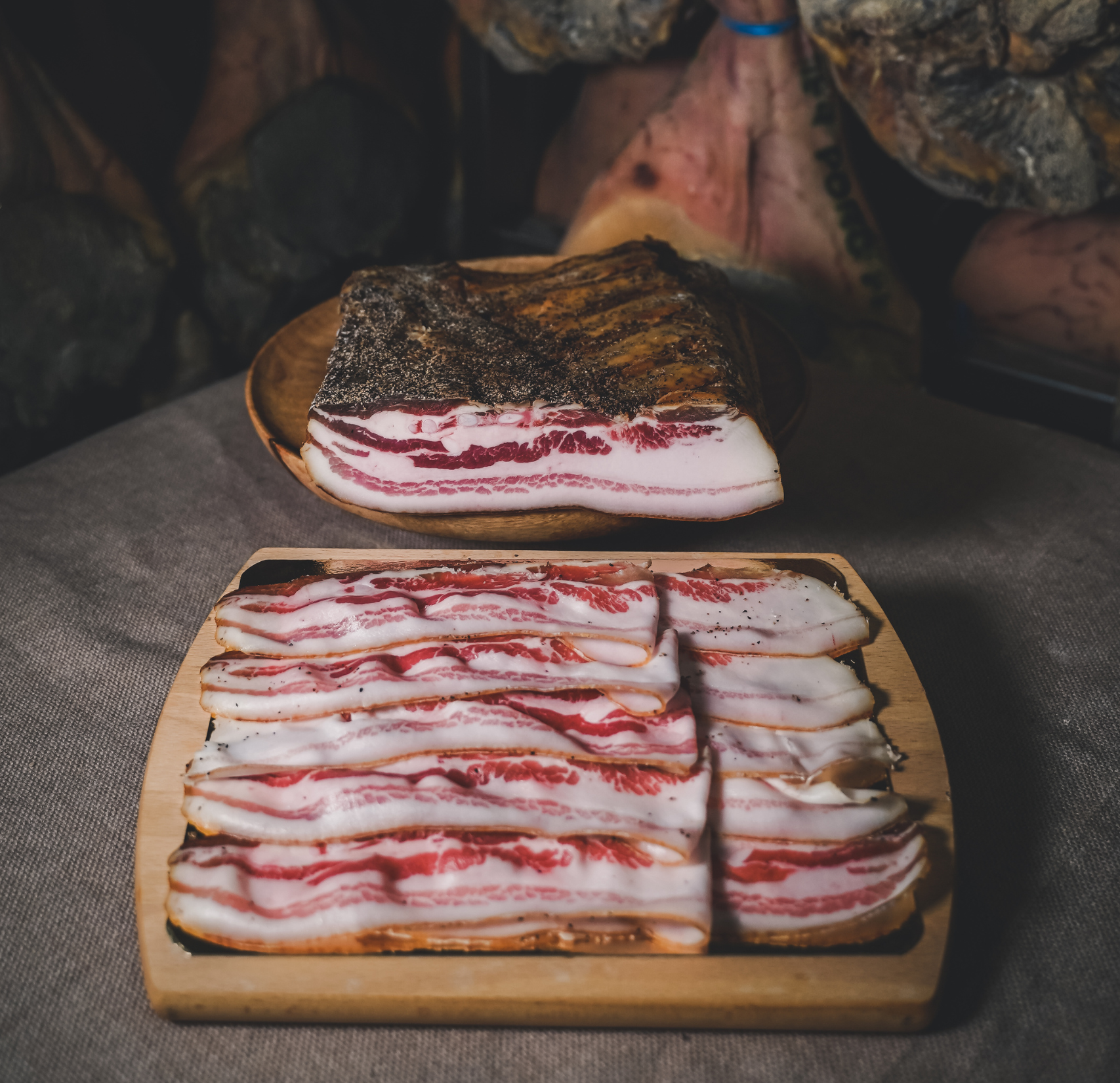 Dry-cured bacon with long aging