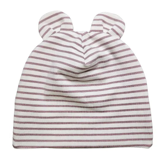 Double Layer Hat with Ears - Pink Stripes