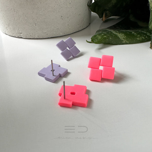 Quattro oorbellen | lila/koraal