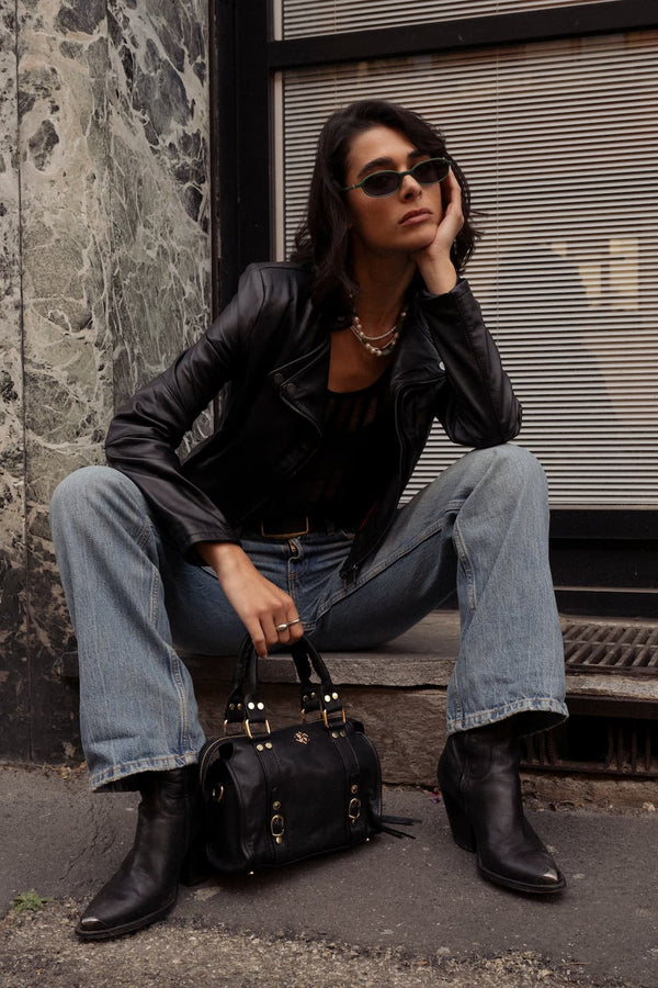 Rebe giacca donna 100% vera pelle Made in Italy e Versilia Glam borsa 100% vera pelle Made in Italy - Barone Firenze 