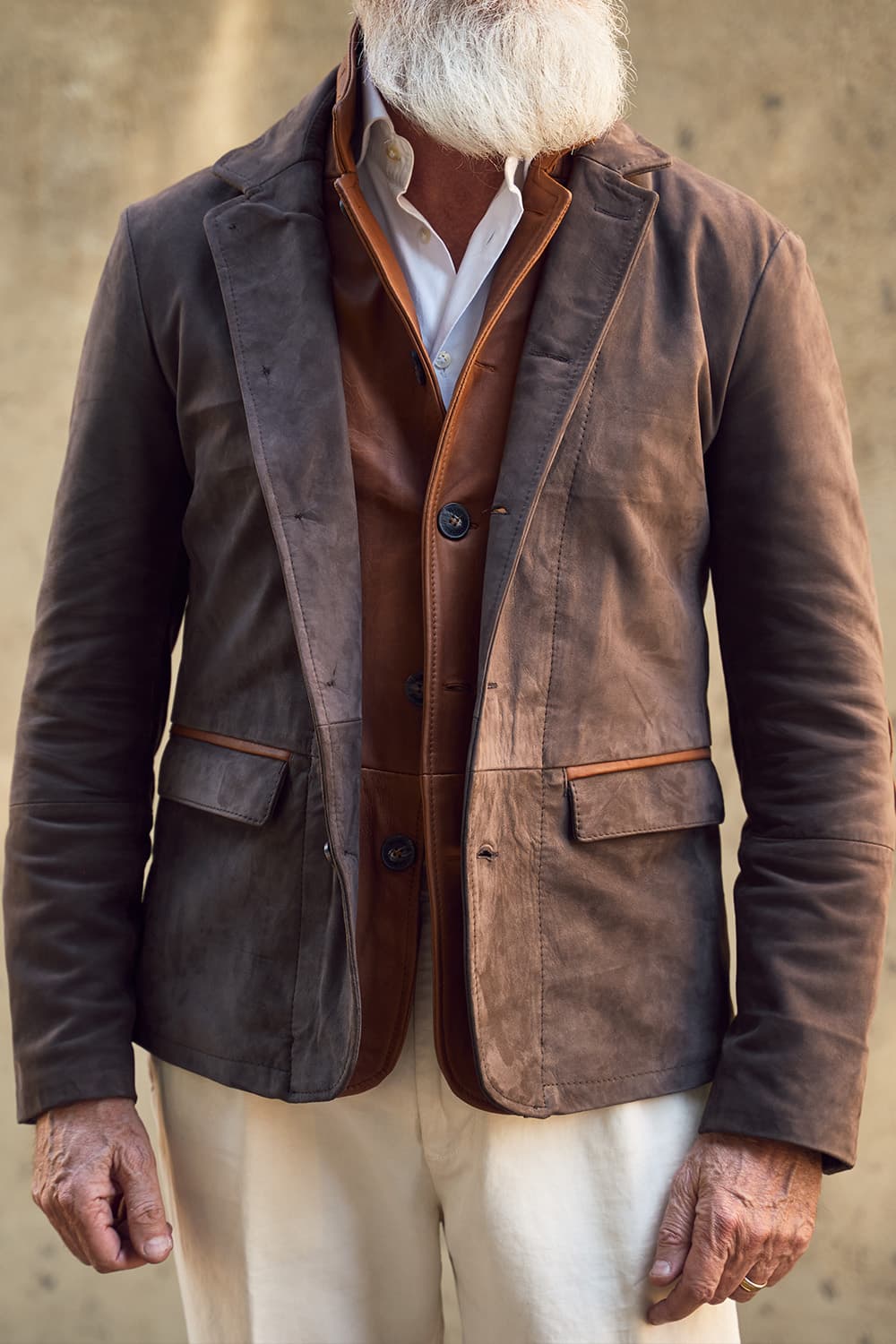 Renga Nabuk Bicolore giacca uomo 100% vera pelle Made in Italy - Barone Firenze