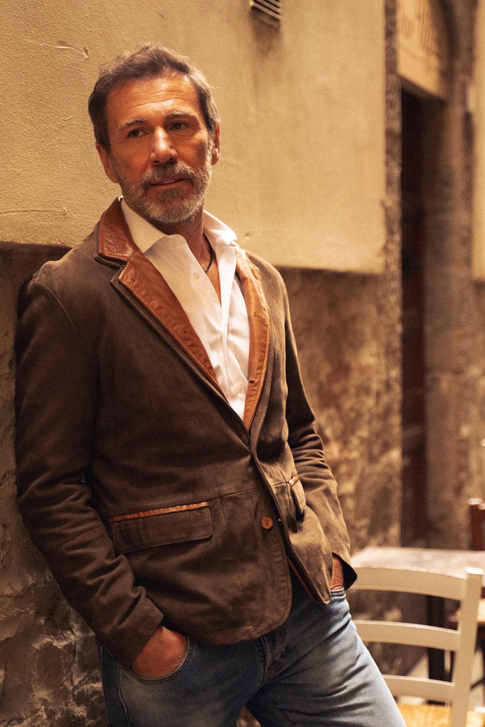 Renga Nabuk Bicolore giacca uomo 100% vera pelle Made in Italy - Barone Firenze