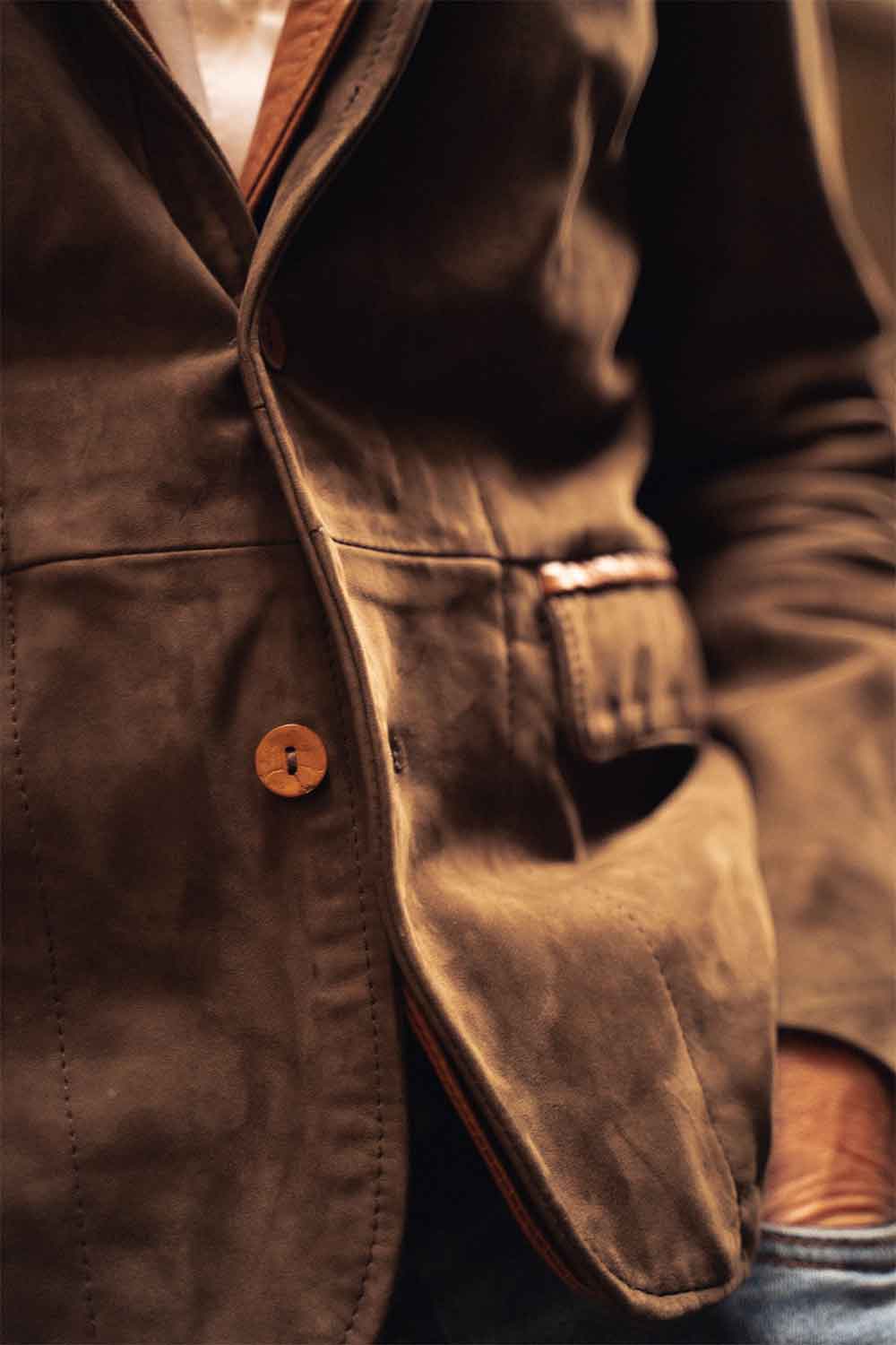 Renga Nabuk Bicolore giacca uomo 100% vera pelle Made in Italy - Barone Firenze