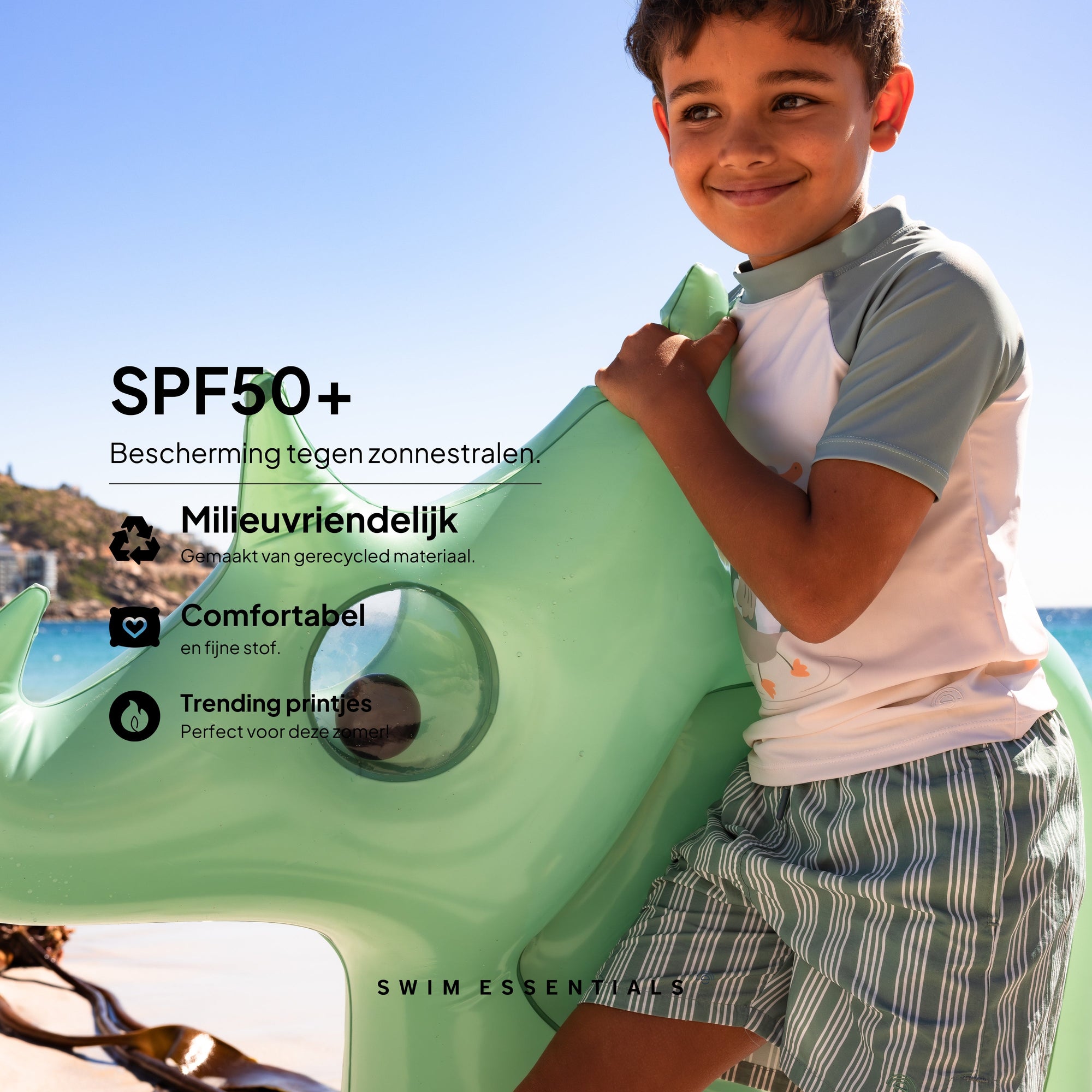 Resort Stripe | Groene UV Zwemshirt met Korte Mouwen