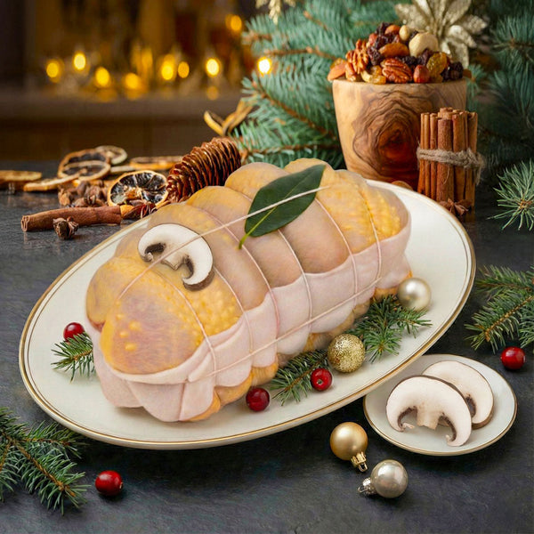 Capon farci rôti aux champignons des bois