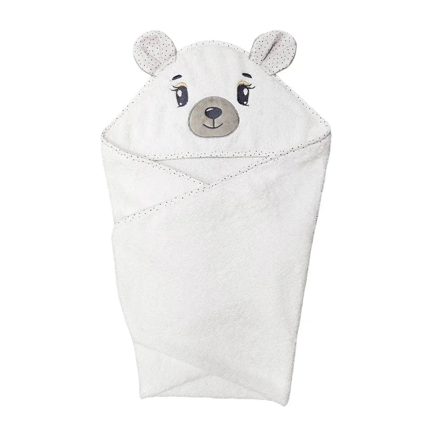 Cotton Towel 100x100cm - Embroidered - White Bear