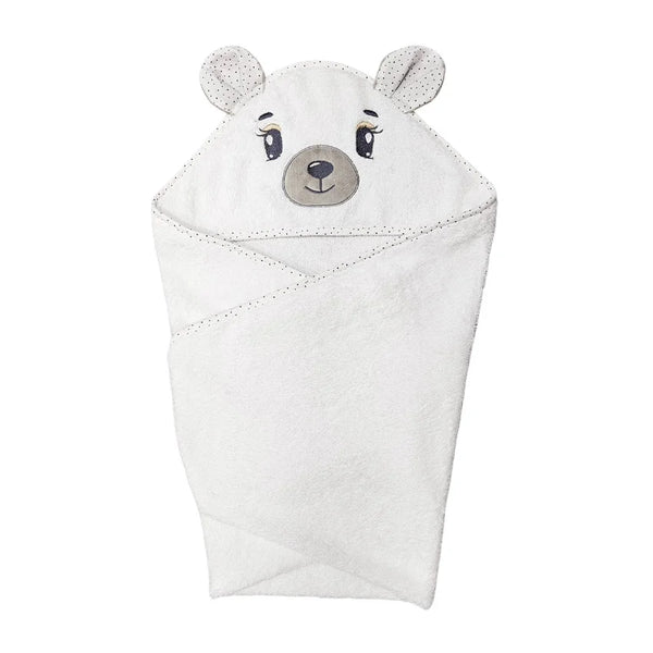 Cotton Towel 100x100cm - Embroidered - White Bear