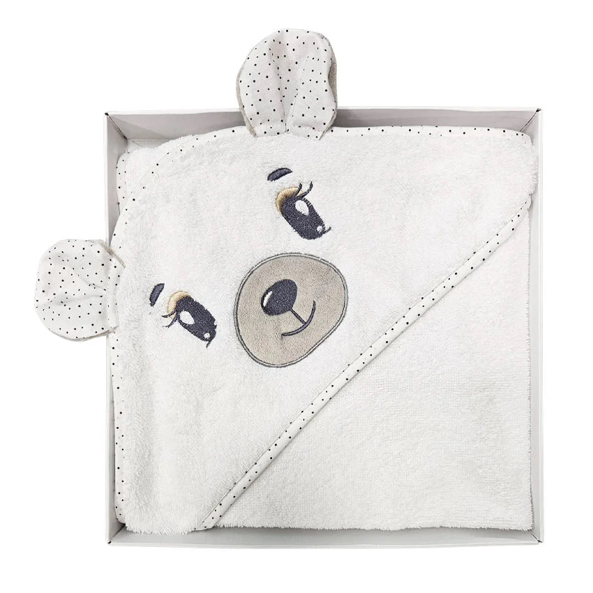 Cotton Towel 100x100cm - Embroidered - White Bear