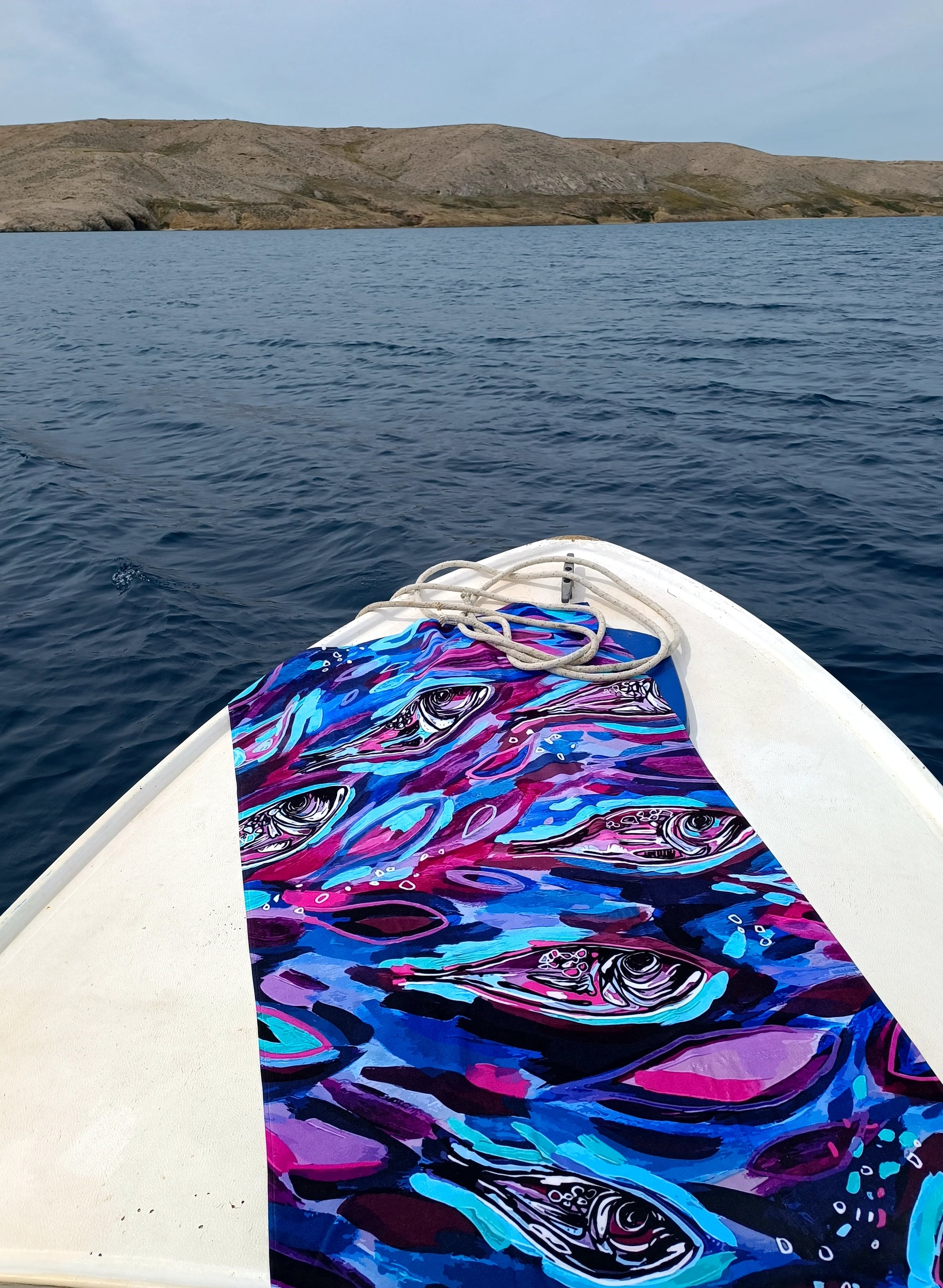 Strandhanddoek - Kleine vissen paars/blauw