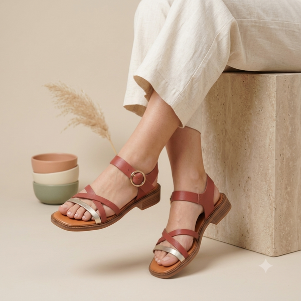 Sabina Sandal Brick and Platinum