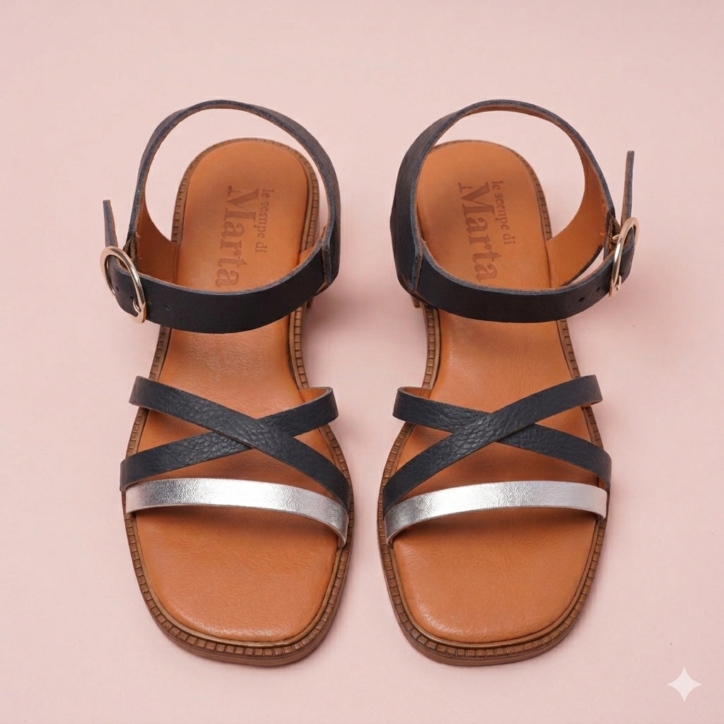 Sabina Blau en Platina Sandalen