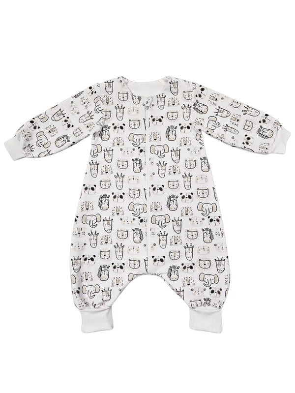 Tanja two-layer sleeping bag with legs and sleeves - Black and white safari animals