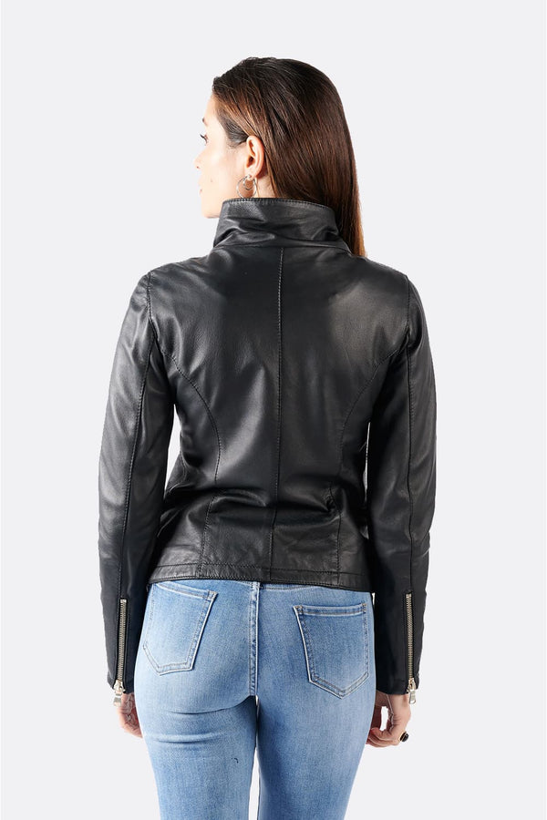 Sally Bis Collo Oro Nero giacca donna 100% vera pelle Made in Italy - Barone Firenze